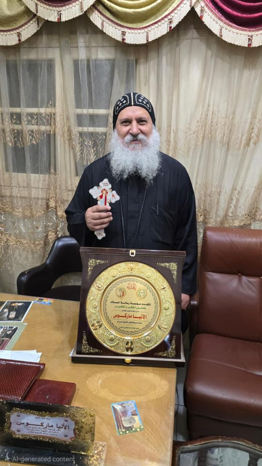 الأنبا ماركوس رئيس دير القديسة دميانة يشكر مؤسسة رسالة السلام ومؤسسها المفكر العربي علي محمد الشرفاء الحمادي