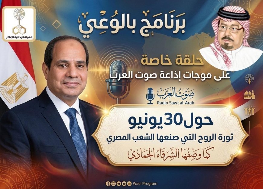 برنامج بالوعي حلقة خاصة على موجات إذاعة صوت العرب حول 30يونيو ثورة الروح التي صنعها الشعب المصري كما وصفها الشرفاء الحمادي
