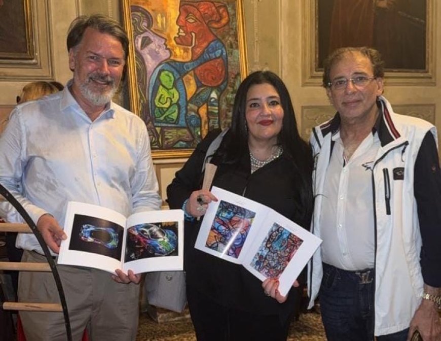 *الفنانة التشكيلية السعودية شاليمار شربتلي " تفتتح معرض الفن المعاصر بايطاليا وتشارك بـ 15 لوحة عالمية بحضور زوجها المخرج خالد يوسف | صور*